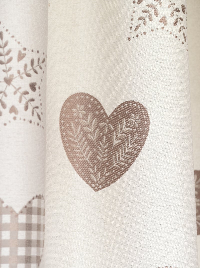 Rideau jacquard à œillets avec motif cœur Beige clair - Kiabi