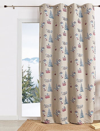 Rideau jacquard à œillets avec motifs skieurs et sapins
