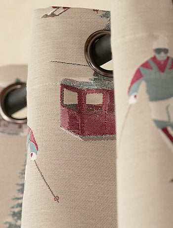 Rideau jacquard à œillets avec motifs skieurs et sapins
