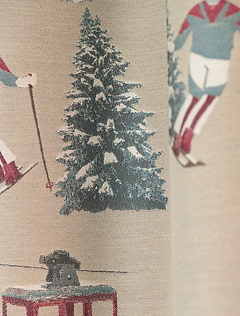 Rideau jacquard à œillets avec motifs skieurs et sapins