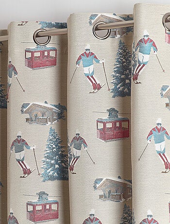 Rideau jacquard à œillets avec motifs skieurs et sapins