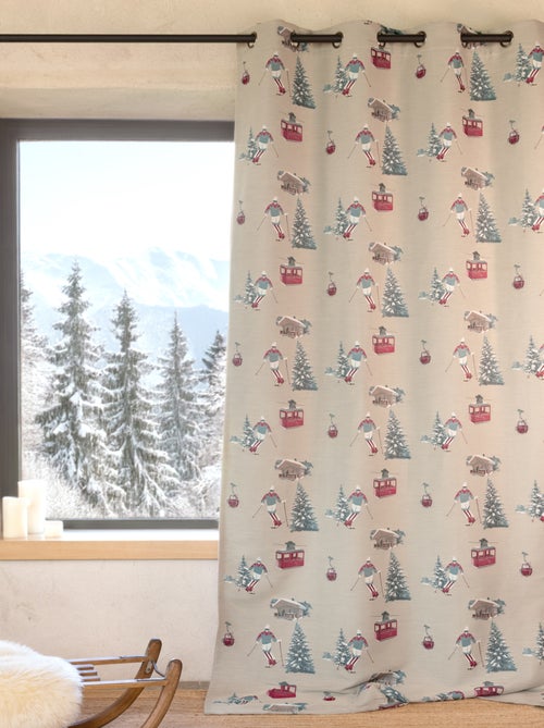 Rideau jacquard à œillets avec motifs skieurs et sapins - Kiabi