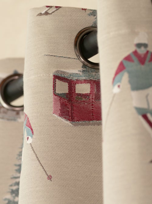 Rideau jacquard à œillets avec motifs skieurs et sapins - Kiabi