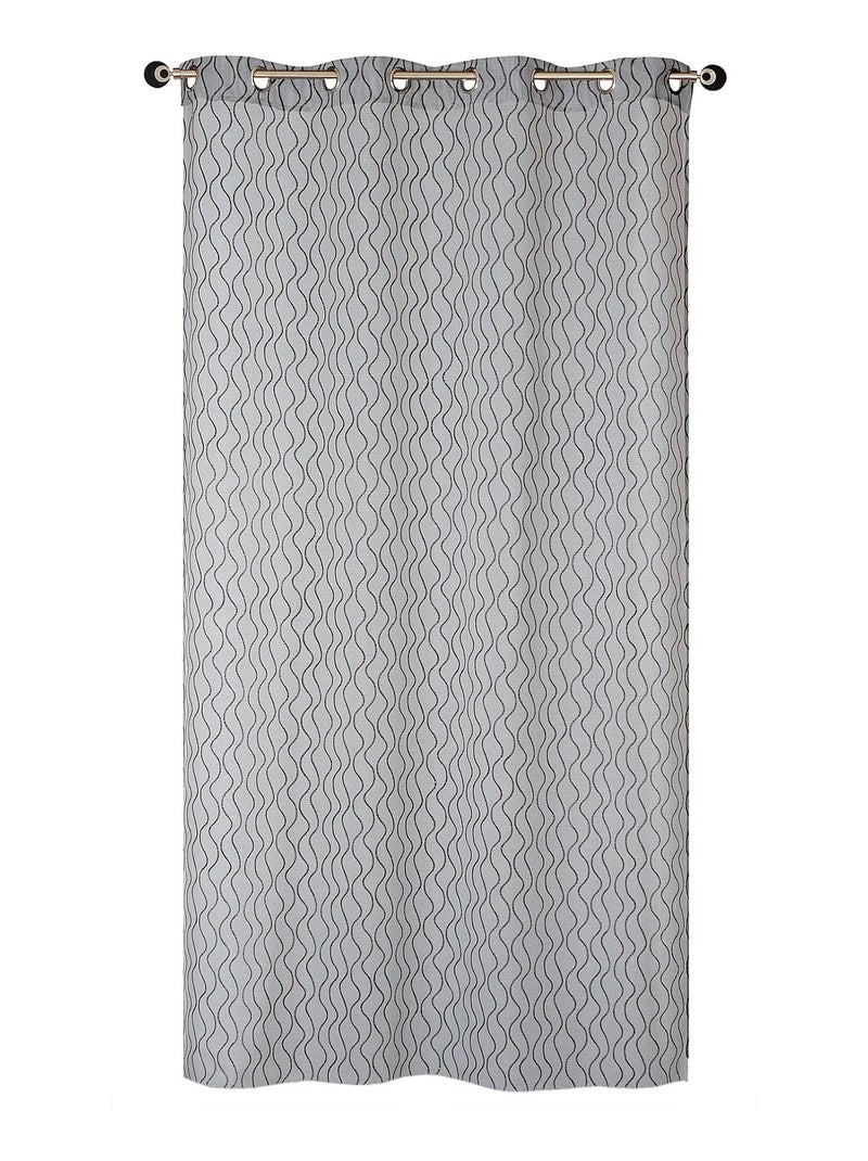 Rideau Jacquard courbes fantaisie - prêt à poser. Noir - Kiabi