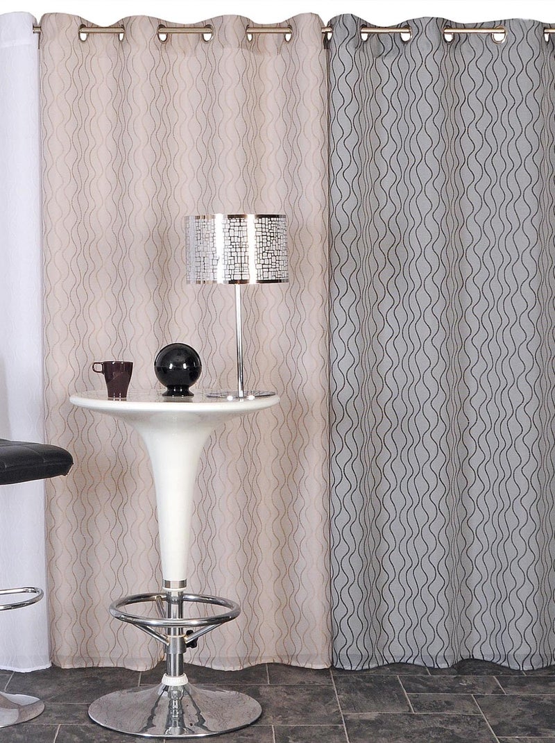 Rideau Jacquard courbes fantaisies, à œillets 140x240cm, taupe, Dylrev Taupe - Kiabi