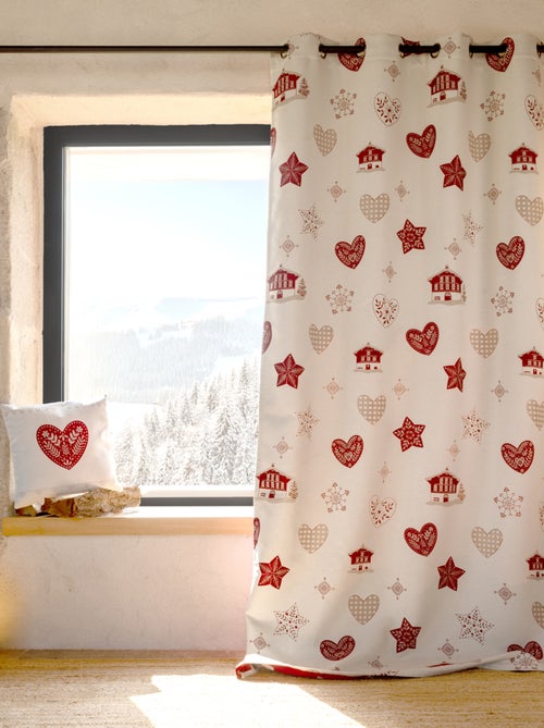 Rideau jacquard d’ameublement avec motifs chalets et cœurs - Kiabi