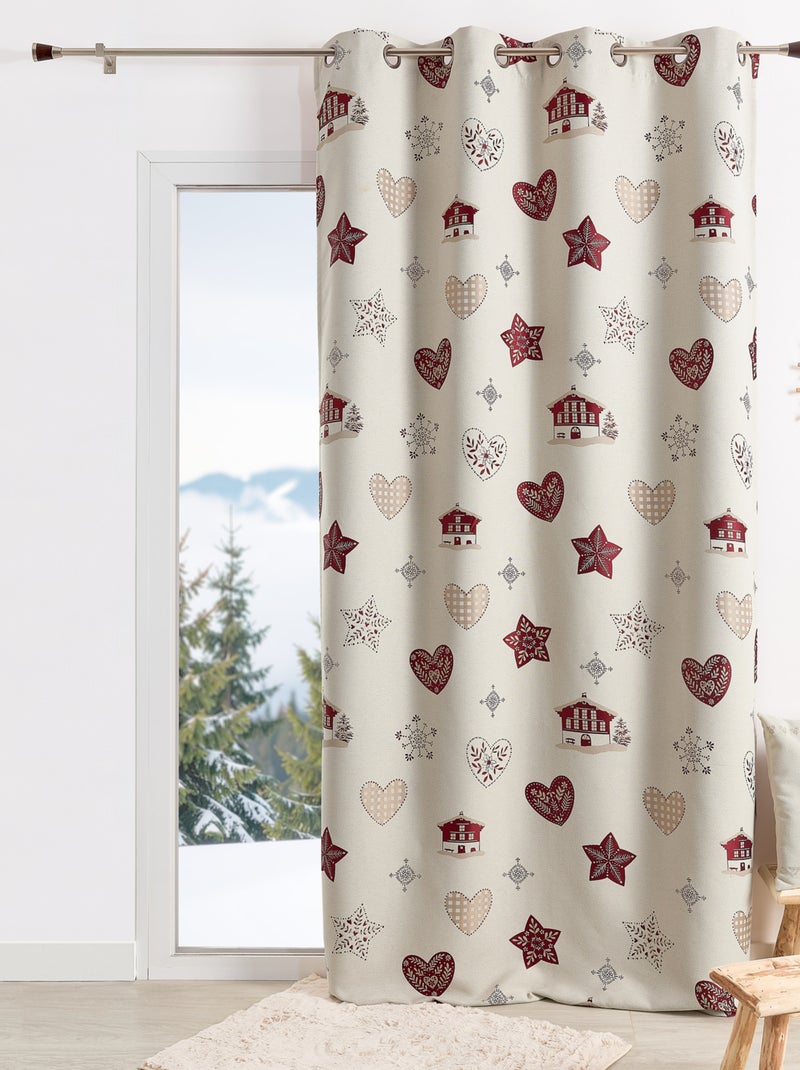 Rideau jacquard d’ameublement avec motifs chalets et cœurs Rouge - Kiabi