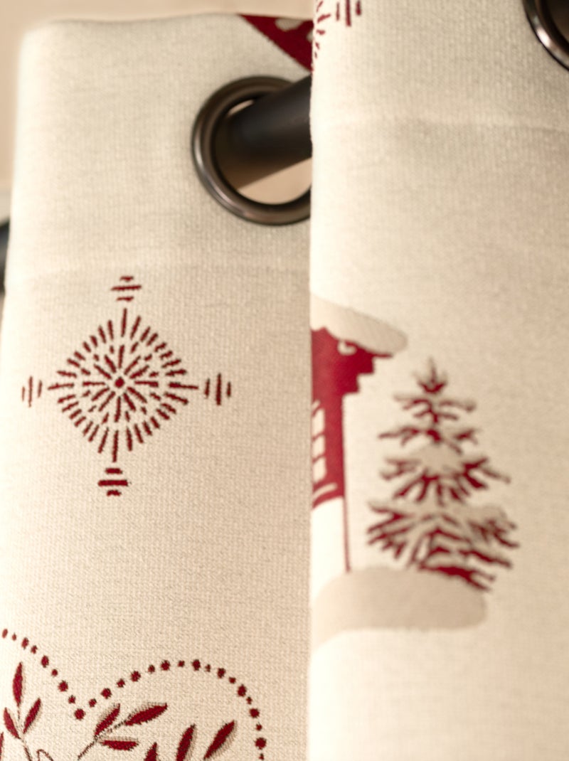 Rideau jacquard d’ameublement avec motifs chalets et cœurs Rouge - Kiabi