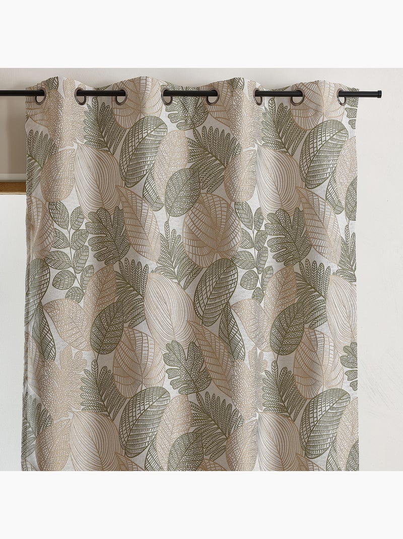 Rideau jacquard en poly-coton à motifs feuilles Kaki - Kiabi