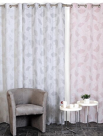 Rideau Jacquard fils coupés, fleurs de Ginkgo, à œillets.