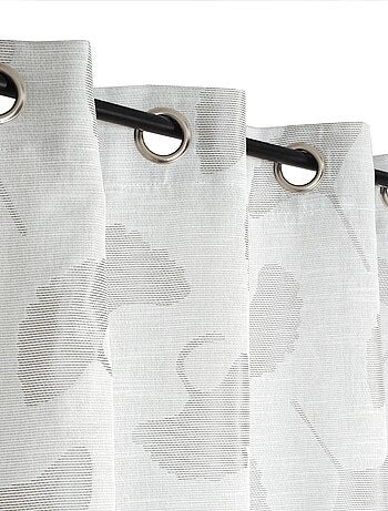 Rideau Jacquard fils coupés, fleurs de Ginkgo, à œillets.