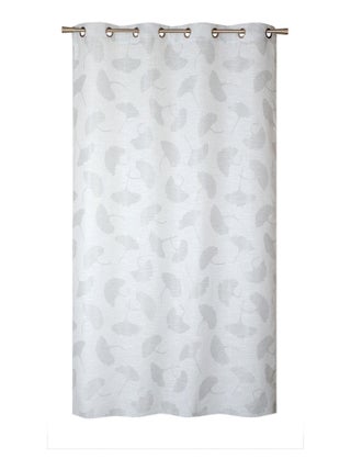 Rideau Jacquard fils coupés, fleurs de Ginkgo, à œillets, gris.