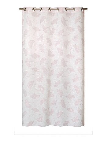 Rideau Jacquard fils coupés, fleurs de Ginkgo, à œillets.