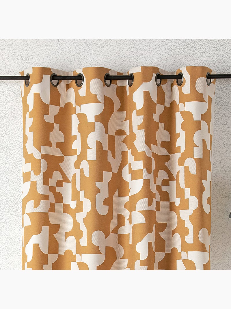Rideau jacquard géométrique texturé rétro Jaune moutarde - Kiabi