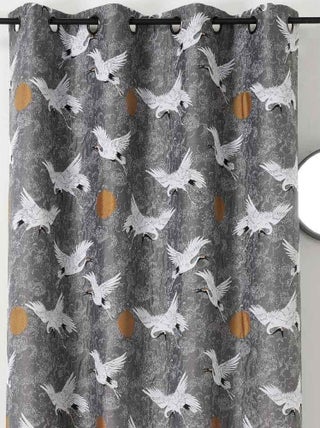 Rideau jacquard imprimé de grues japonaises