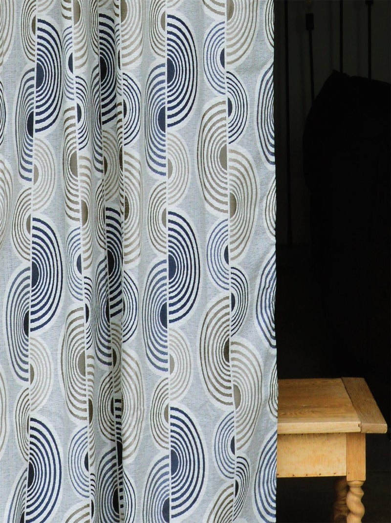 Rideau Jacquard Motif Demi-Cercles Bleu - Kiabi
