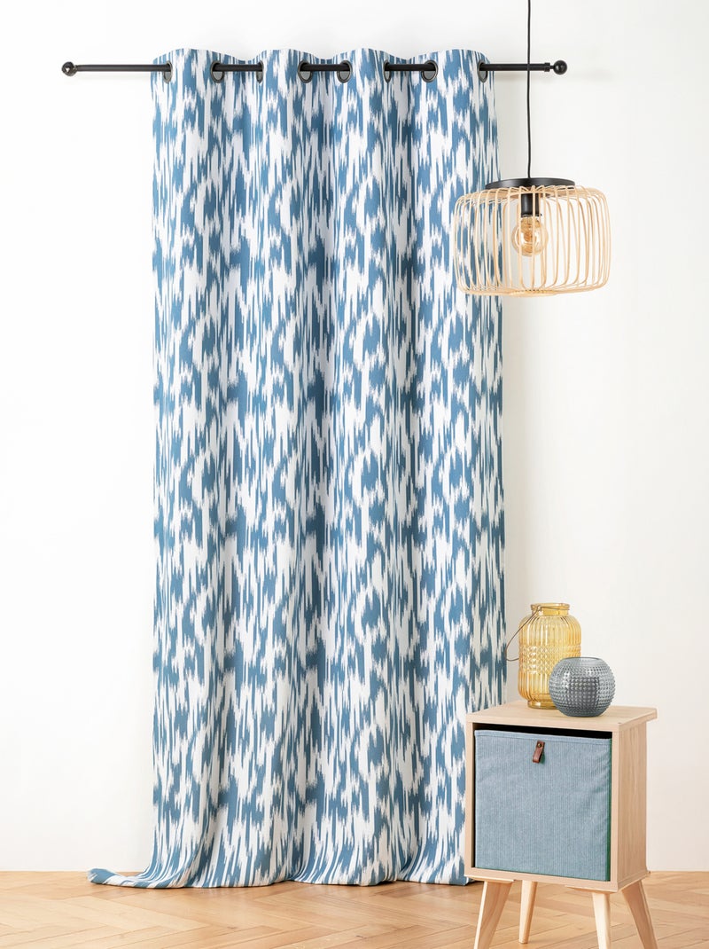 Rideau jacquard motif ikat en fils upcyclés Bleu - Kiabi