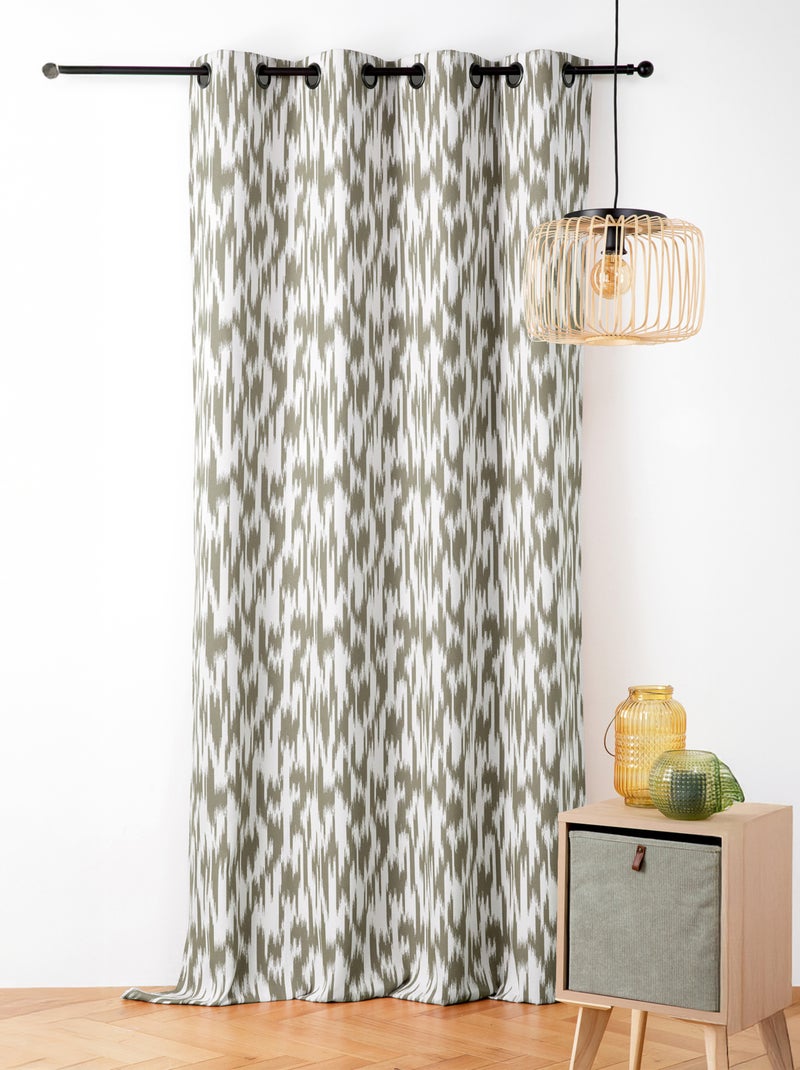 Rideau jacquard motif ikat en fils upcyclés Kaki - Kiabi
