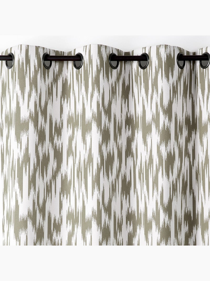 Rideau jacquard motif ikat en fils upcyclés Vert kaki - Kiabi