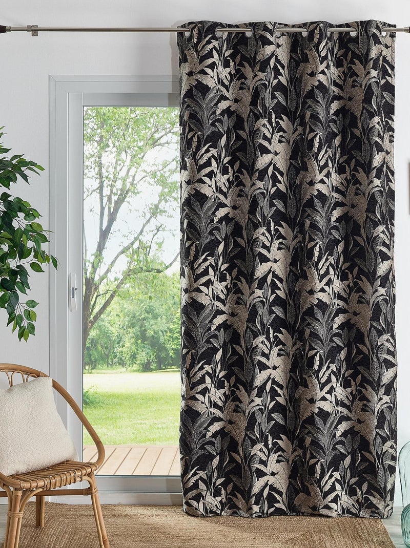 Rideau Jacquard Motif Jungle Noir - Kiabi