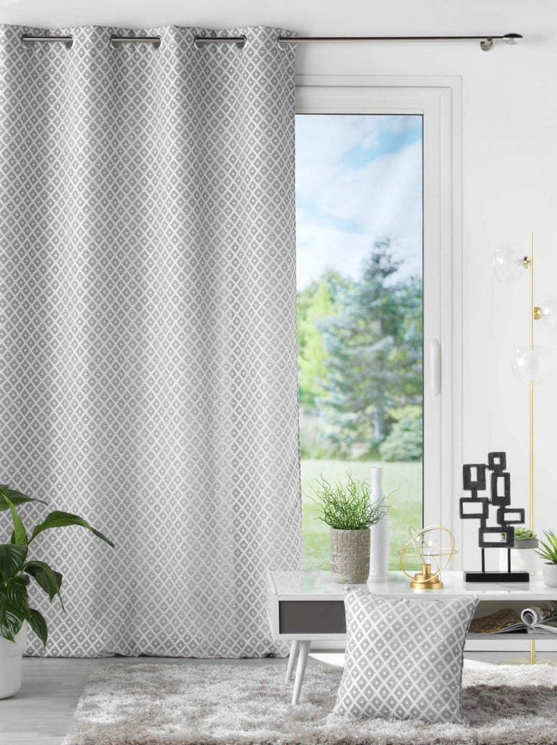 Rideau Jacquard motif losange Gris - Kiabi