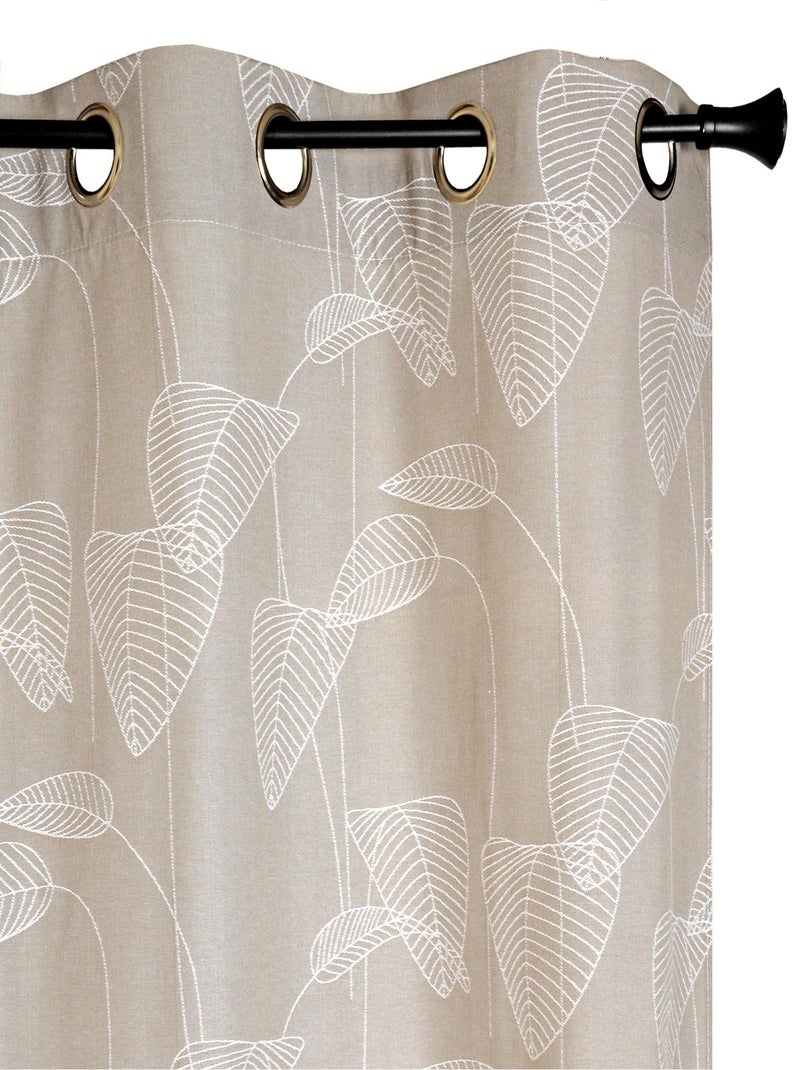 Rideau Jacquard motif palmes, à œillets. Beige - Kiabi