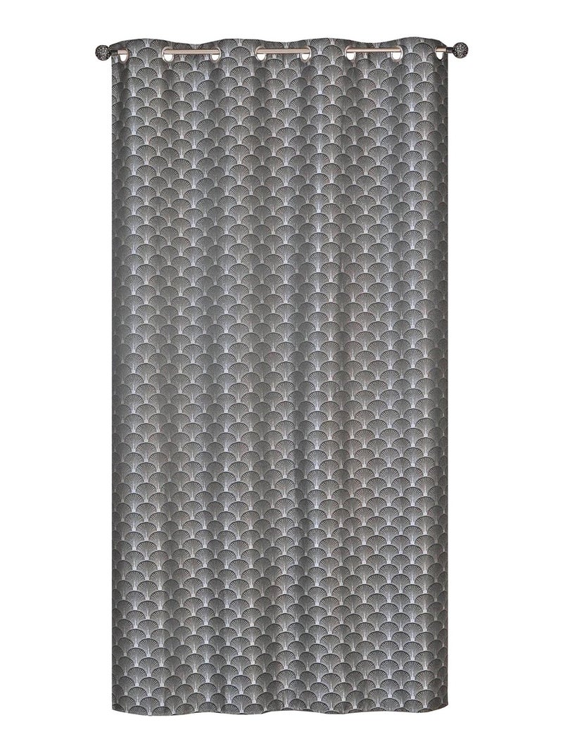 Rideau Jacquard motifs queue de Paon - prêt à Poser. Bleu anthracite - Kiabi