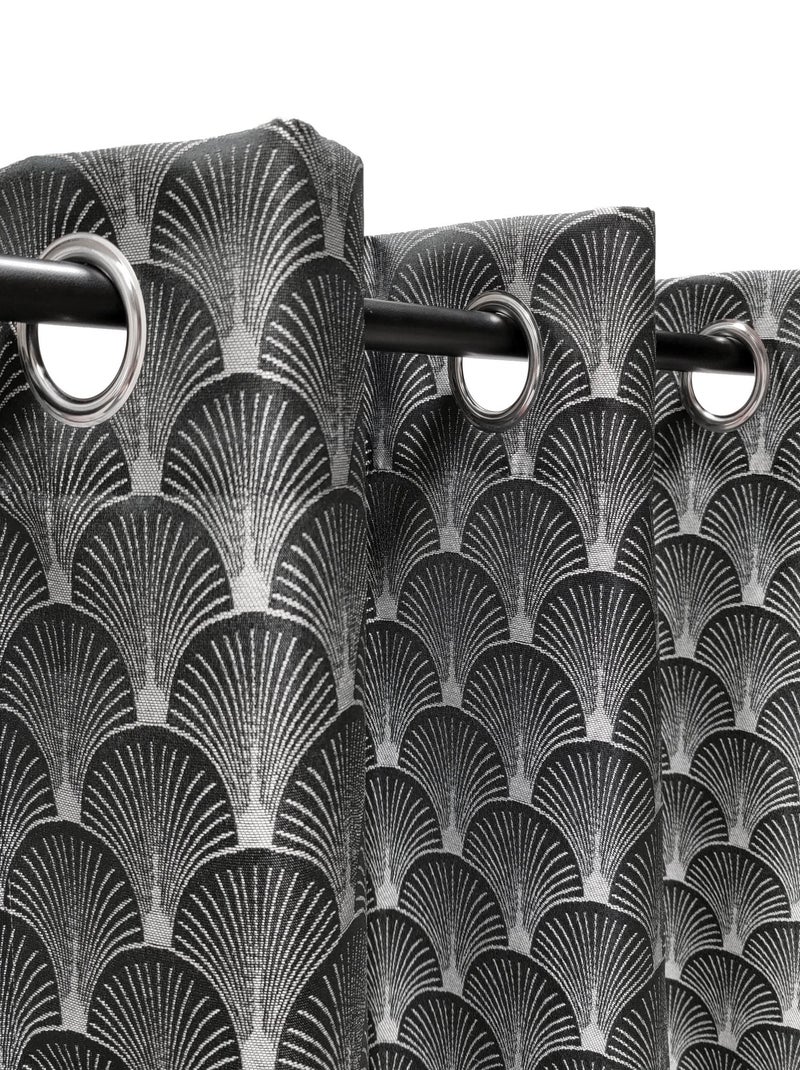 Rideau Jacquard motifs queue de Paon - prêt à Poser. Bleu anthracite - Kiabi