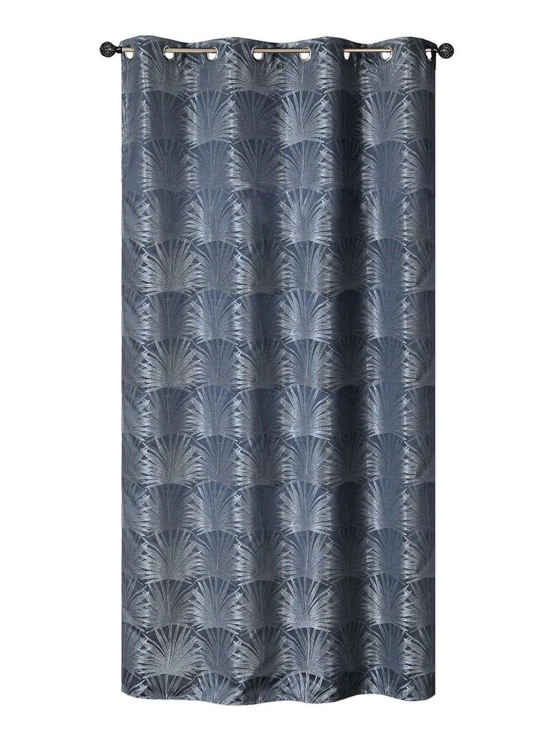 Rideau Jacquard Palme Tropical - prêt à Poser - Dylrev Bleu nuit - Kiabi