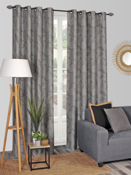 Rideau Jacquard Plombée motif feuille all over - prêt à Poser. - Kiabi
