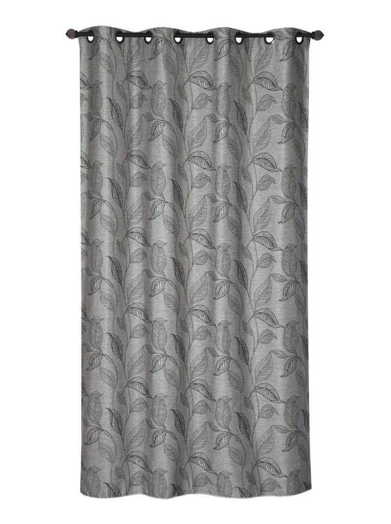 Rideau Jacquard Plombée motif feuille all over - prêt à Poser. Gris Argenté - Kiabi