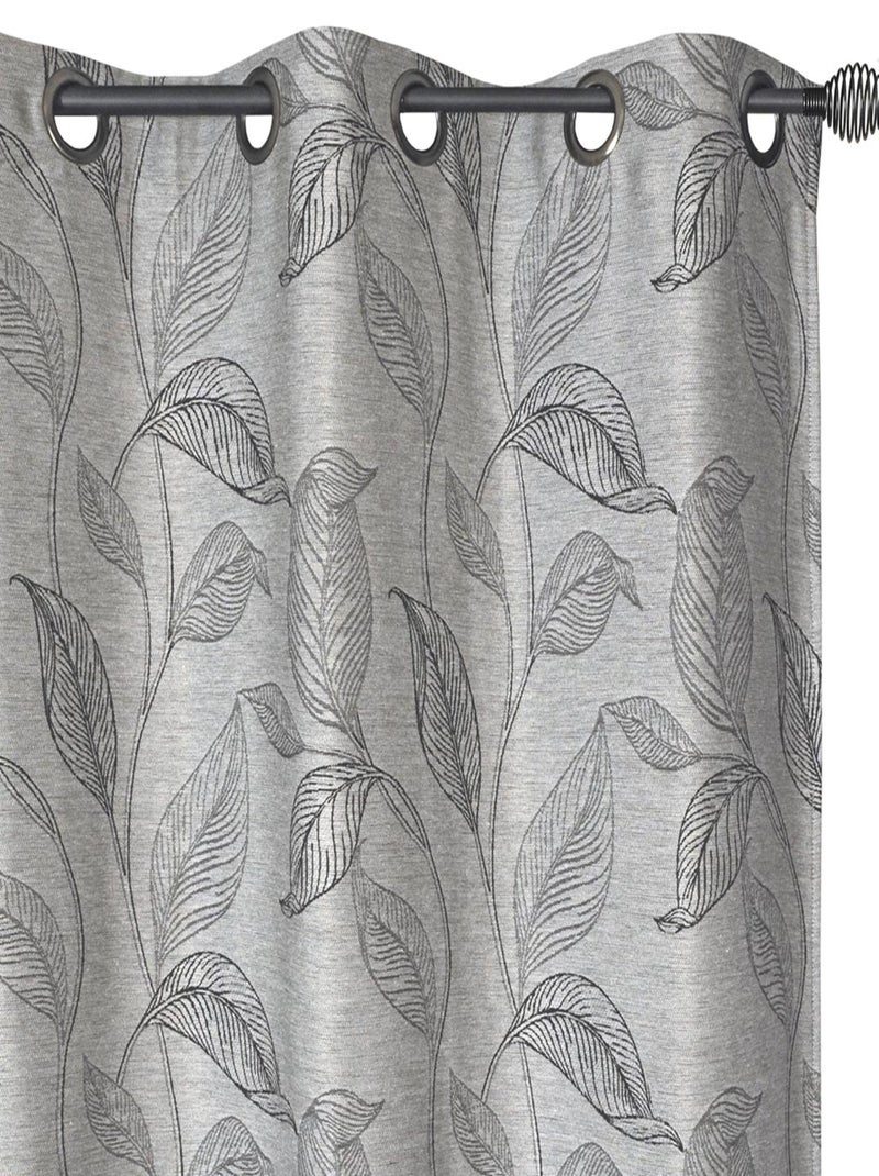 Rideau Jacquard Plombée motif feuille all over - prêt à Poser. Gris Argenté - Kiabi