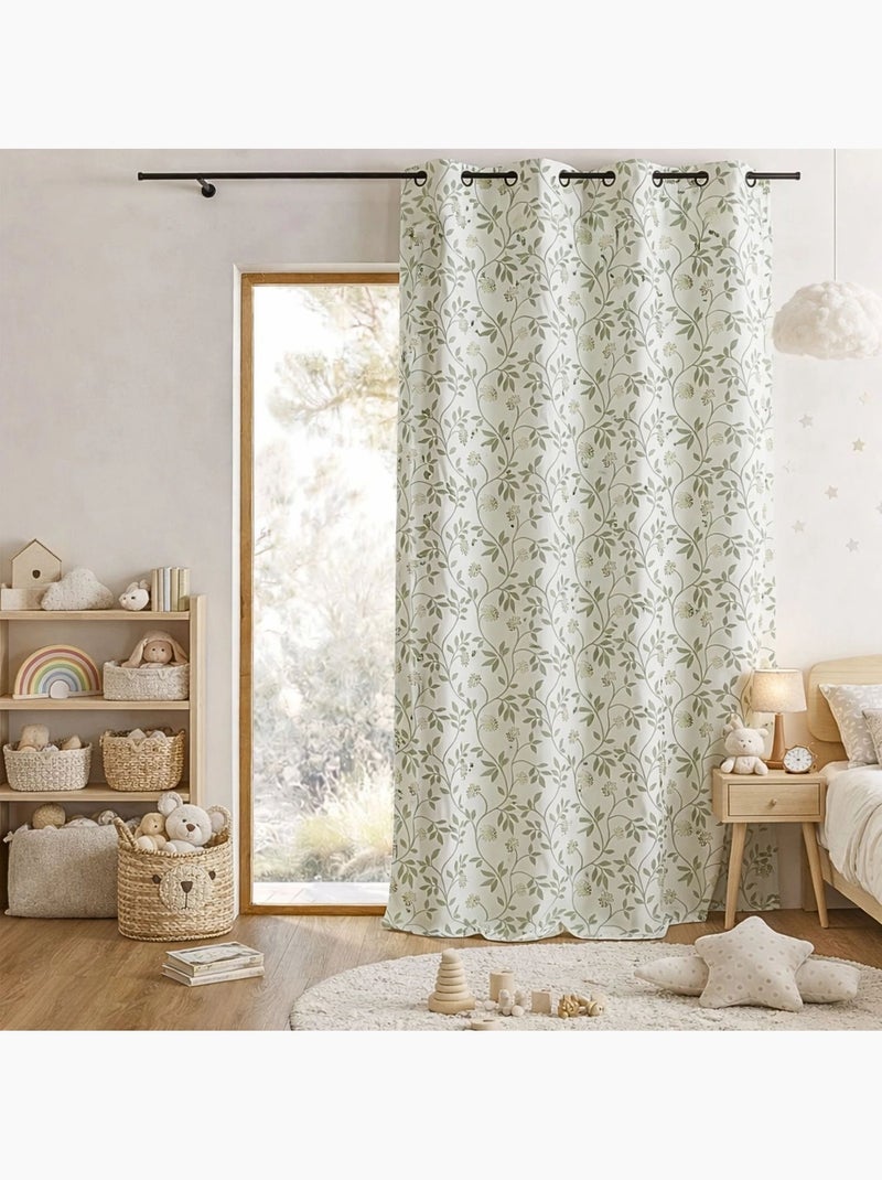 Rideau jacquard polycoton motifs végétaux Vert - Kiabi