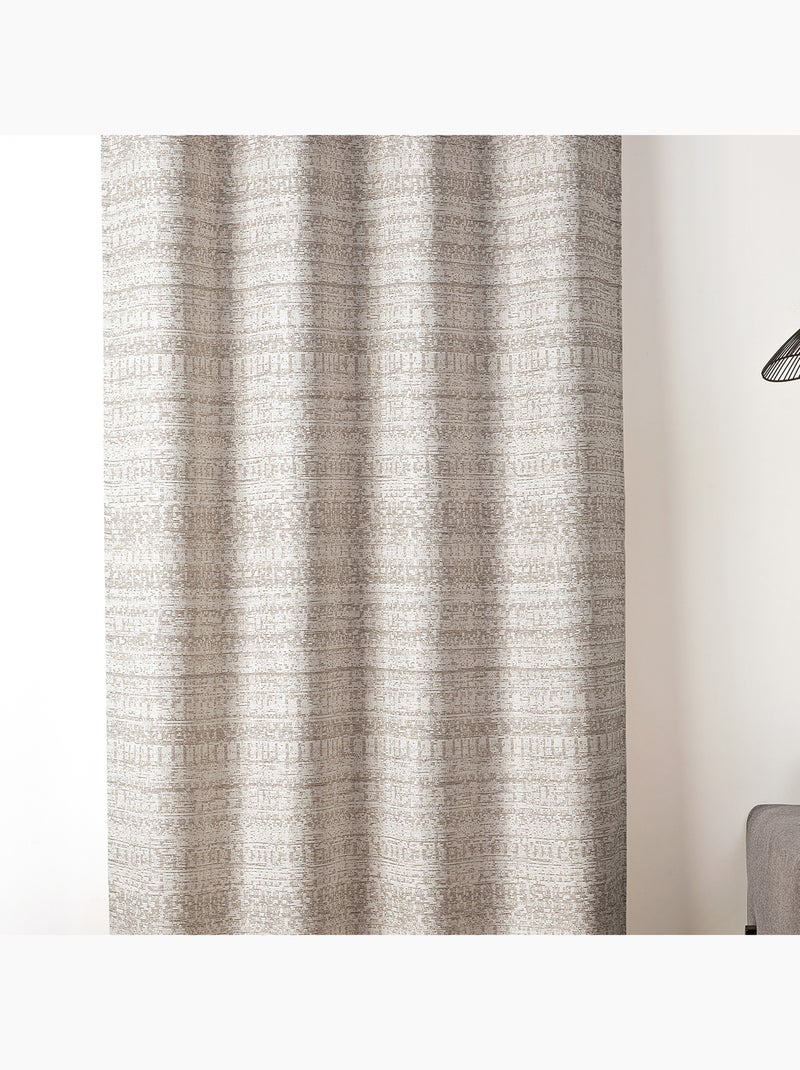 Rideau jacquard texturé inspiration minérale à oeillets Beige - Kiabi