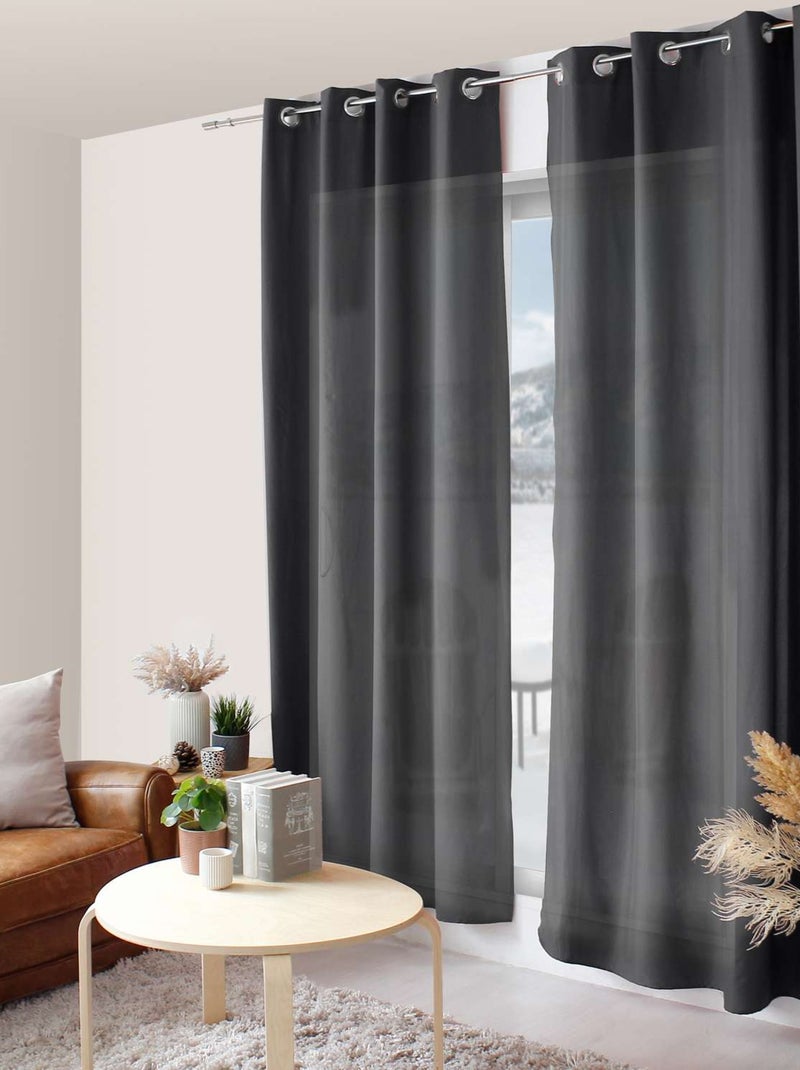 Rideau léger effet voile de coton ZOÉ Gris foncé - Kiabi