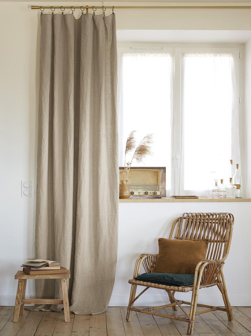 Rideau lin lave Collection Soline Beige foncé - Kiabi