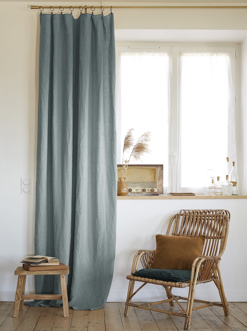 Rideau lin lave Collection Soline Bleu azur - Kiabi