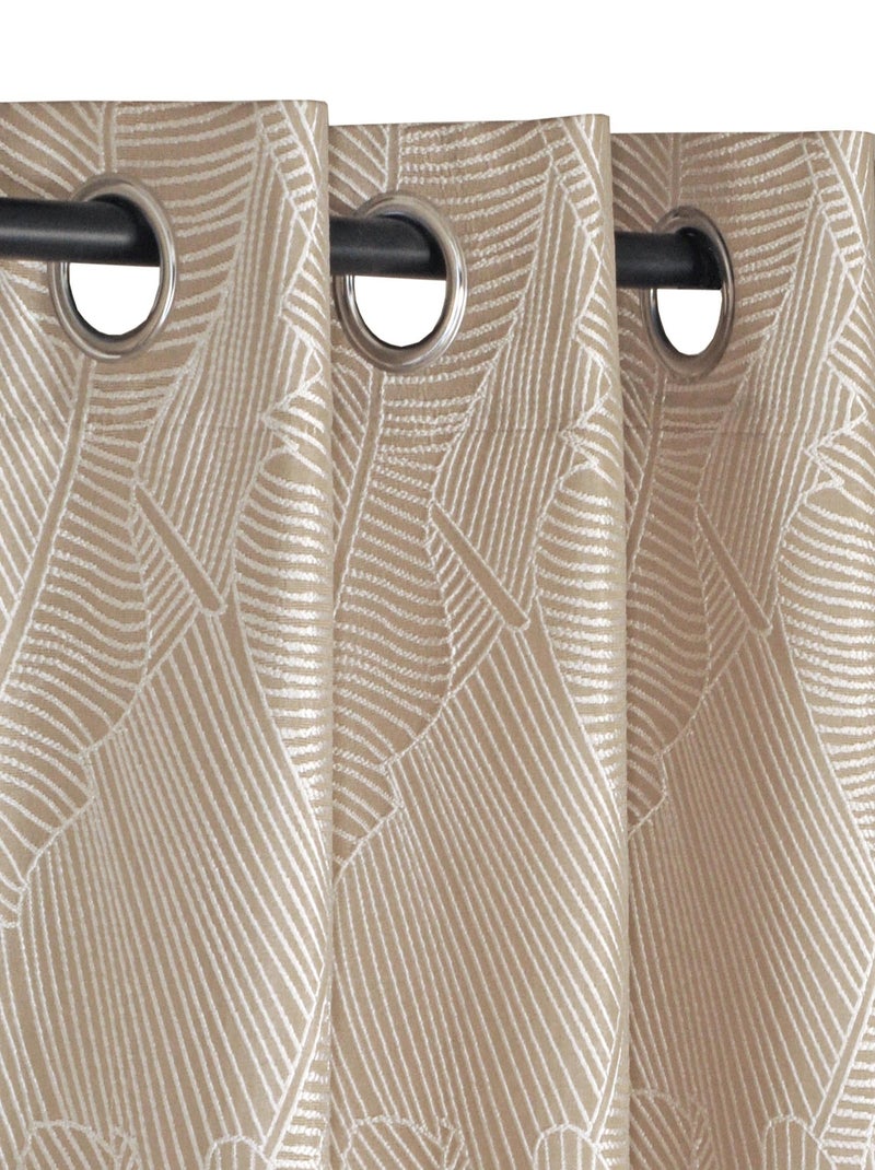Rideau lourd Jacquard, motif végétal, prêt-à-poser. Beige - Kiabi