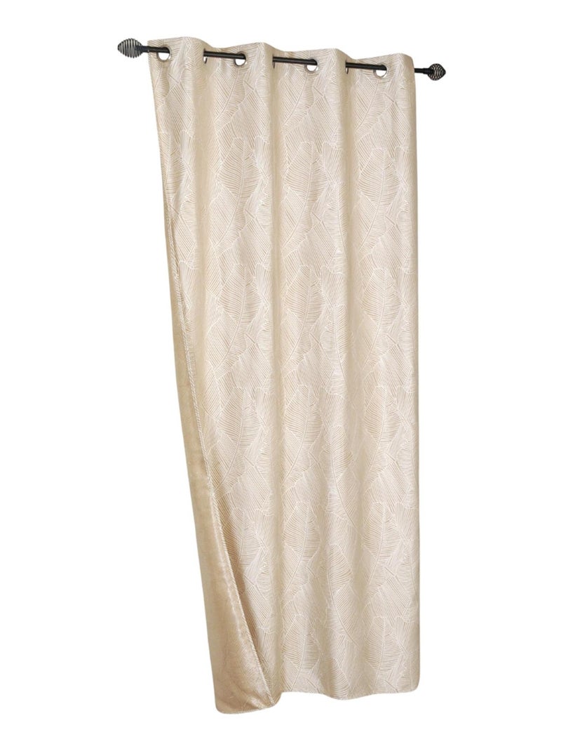 Rideau lourd Jacquard, motif végétal, prêt-à-poser. Beige - Kiabi