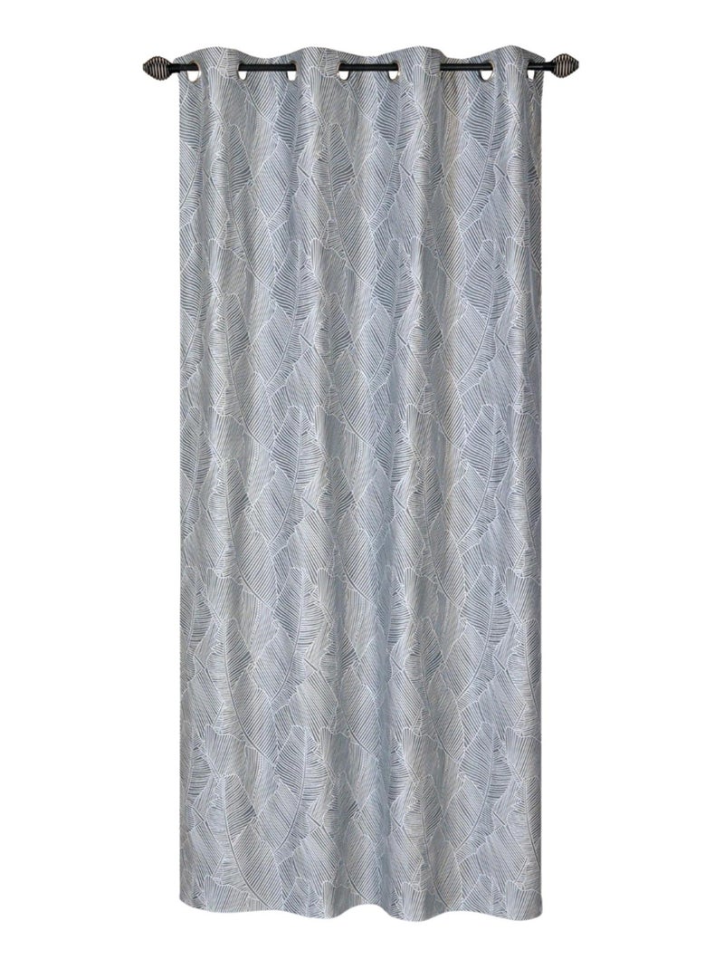 Rideau lourd Jacquard, motif végétal, prêt-à-poser. Bleu canard - Kiabi