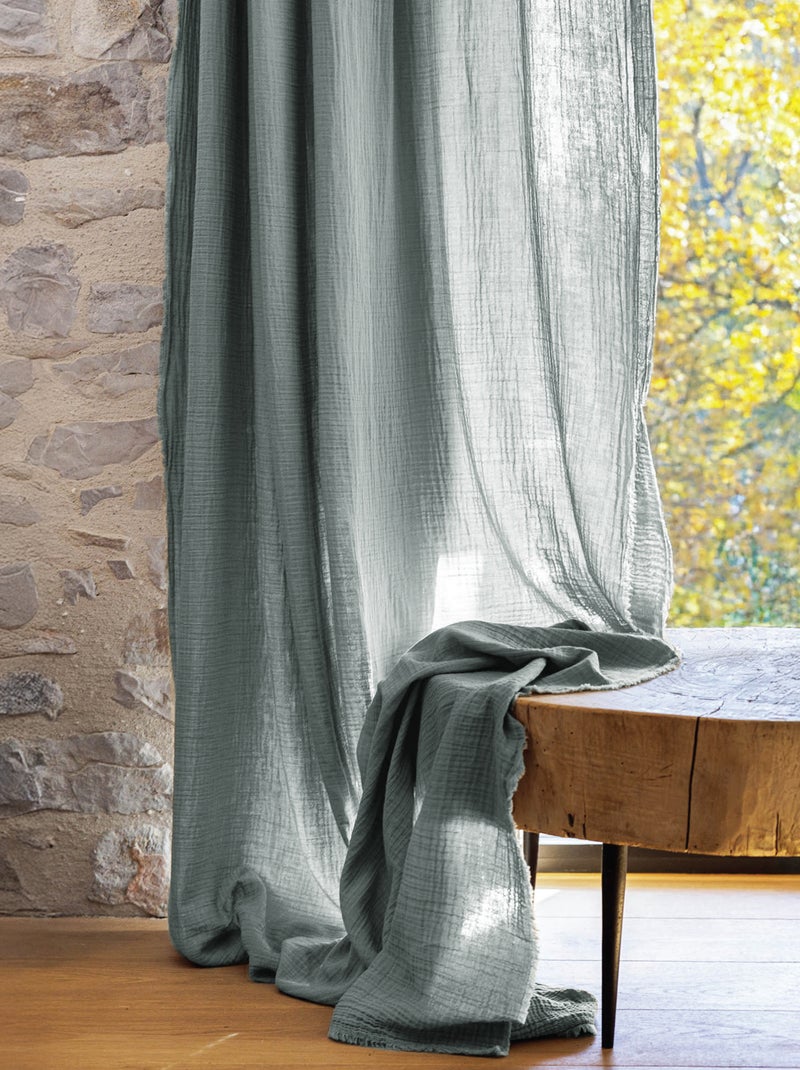 Rideau MILOS en mousseline de coton Vert anis - Kiabi