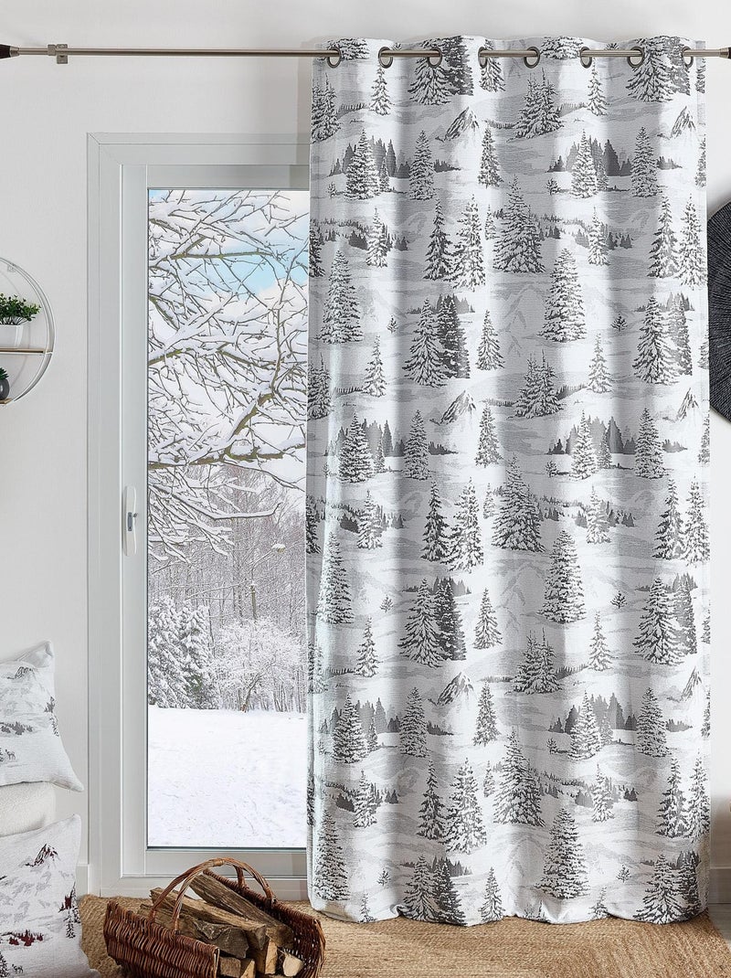 Rideau montagne sapins enneigés Gris clair - Kiabi
