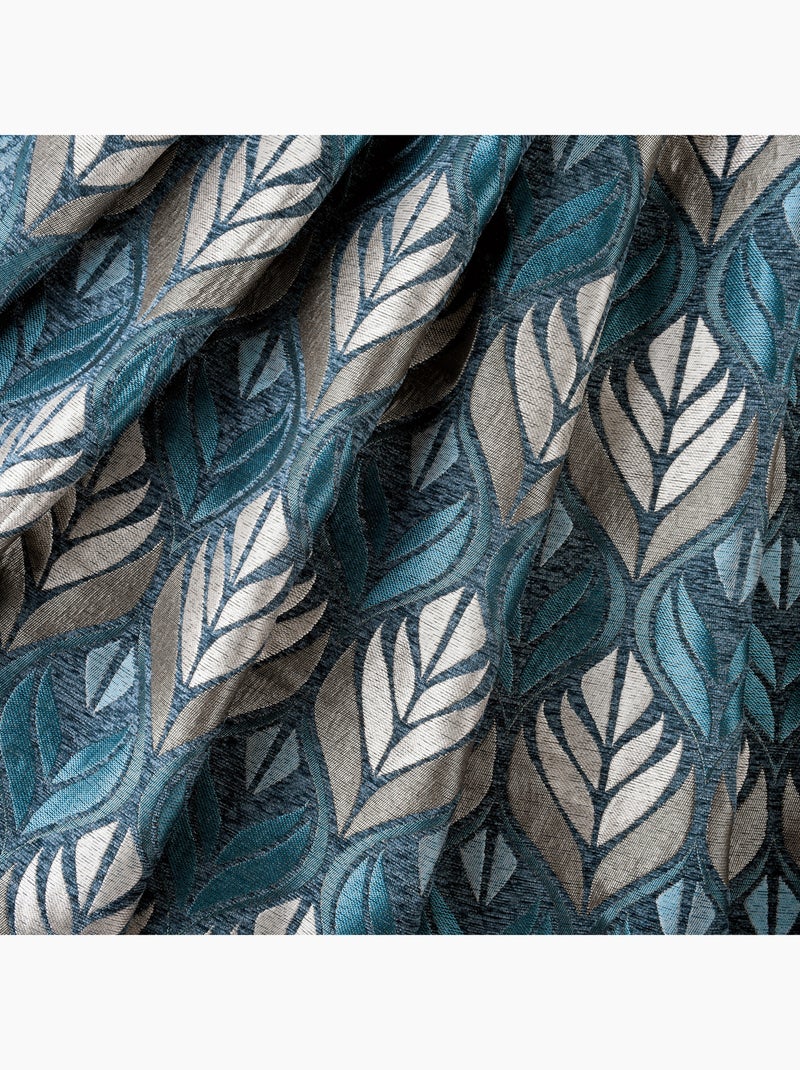 Rideau motif art déco  - Effet velours à oeillets Bleu - Kiabi