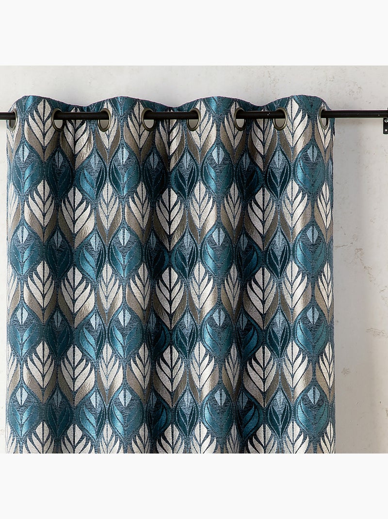 Rideau motif art déco  - Effet velours à oeillets Bleu - Kiabi