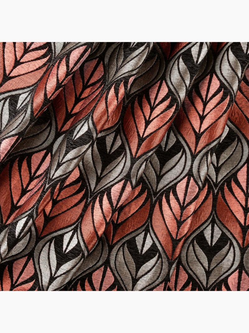 Rideau motif art déco  - Effet velours à oeillets Orange corail - Kiabi