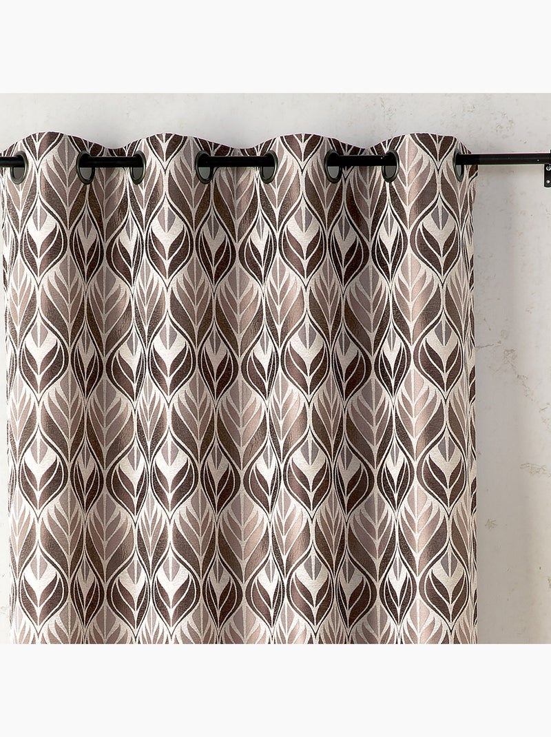 Rideau motif art déco  - Effet velours à oeillets Taupe - Kiabi