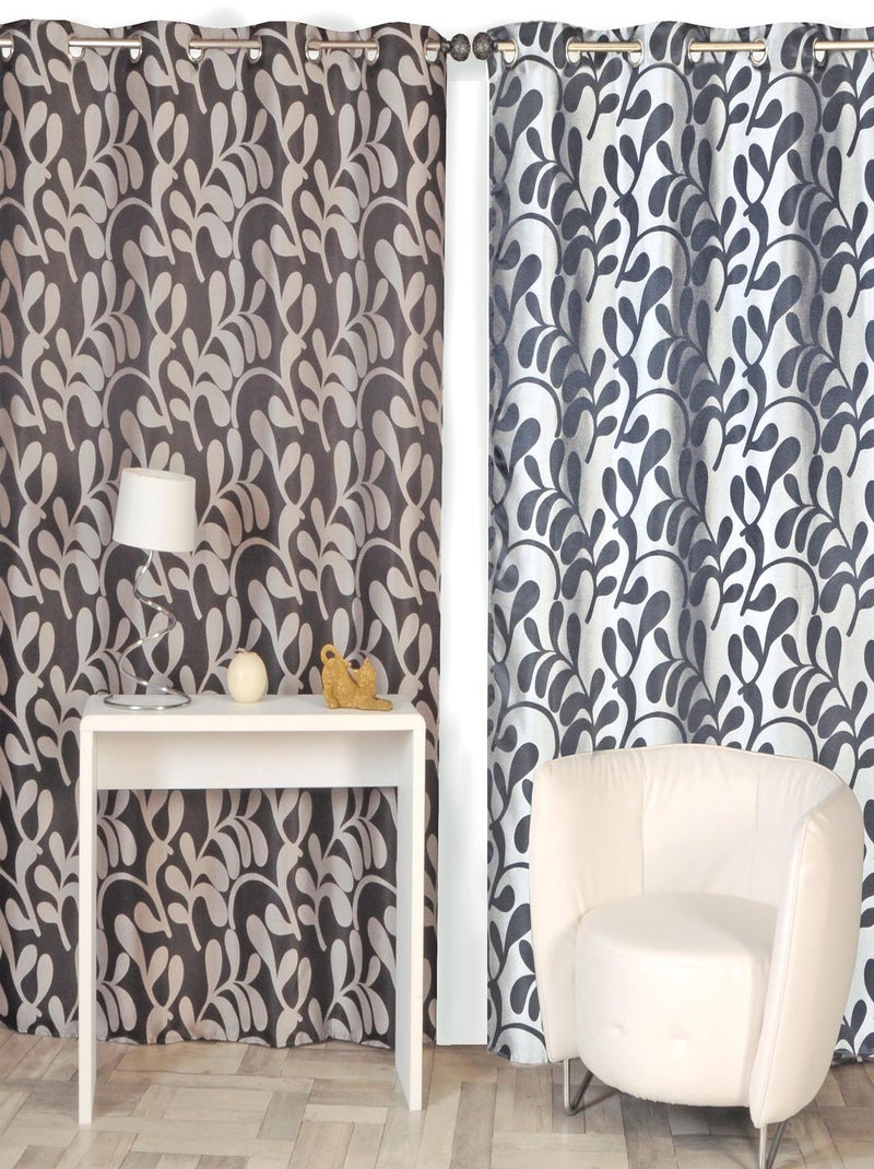 Rideau motif feuilles, à œillets 140x240cm, taupe, Dylrev Taupe - Kiabi