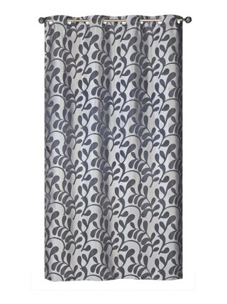 Rideau motif feuilles, à œillets, gris.