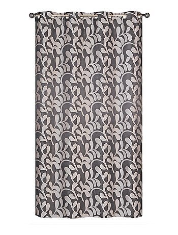 Rideau motif feuilles, à œillets, gris.