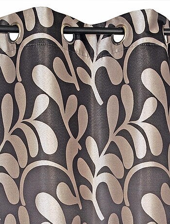 Rideau motif feuilles, à œillets, gris.